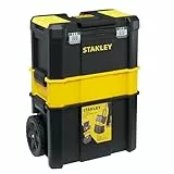 STANLEY Essential Rollende Werkstatt (3-in-1 stapelbare Boxen, leerer Werkzeugkasten, belastbar bis zu 20kg, mit Metallverschlüsse, Organizer für Kleinteile im Deckel) STST1-80151