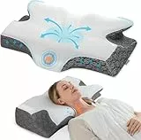 Elviros Orthopädisches Kissen Memory Foam, Ergonomisches Nackenkissen Kopfkissen für Seitenschläfer,Nackenstützkissen Kühlender Abnehmbarem Kissenbezug für Rücken und Bauchschläfer