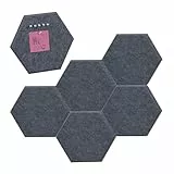 Relaxdays Filzpinnwand, 6 Stück, Selbstklebende Sechsecke aus Filz, HxBxT: 26x30x0,9 cm, Filzwand inkl. Pinnnadeln, grau