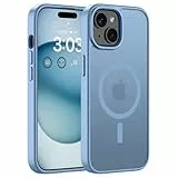 ORDA Magnetisch Hülle für iPhone 15 6,1 Zoll Kompatibel mit MagSafe,für iPhone 15 Case Durchscheinende Matt Handyhülle Rückseite Dünn Stoßfest Schutzhülle hellblau