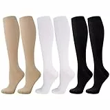 Utensilsto 3 Paare Kompressionsstrümpfe, Stützkniestrümpfe Compression Socks Lange kompressionssocken mit 15-25Mmhg Reisestrümpfe Stützstrümpfe für Damen Herren Laufen, Sport, Flug, Reisen,L/XL