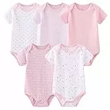 Chamie Bodys Kurzarm für Neugeborene Baby Jungen und Mädchen 0-3m/3-6m/6-9m/9-12m Baumwolle 5er Pack (rose, 50)