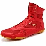 ASHION Herren Wrestlingschuhe Boxschuhe High Top Fitness Sneakers Zero Drop Sohle, 1035-Rot, 42.5 EU