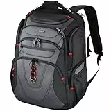 KROSER Laptop Rucksack Herren 17,3 Zoll Business Reiserucksack Handgepäck Wasserdicht mit Hartgeschältem Sicherheitsraum Ladeanschluss RFID Tasche für Männer/Frauen/College/Schule -Schwarz Grau