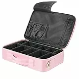 Luxspire Kosmetiktasche für Reise, Großer Schminkkoffer mit 3 Fächern, Schultergurt & Spiegel, Verstellbarer Makeup Organizer für Damen & Maskenbildner, Kosmetikbeutel mit Reißverschluss, Rosa