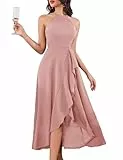 Aupuls Lange Kleider für Hochzeit Vokuhila Sommer Lang Kleid Brautkleid A Linie Abendkleid Damen Elegant für Cocktail Festliche Party Auplm08 Blush L