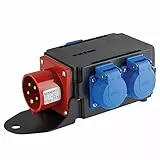 as - Schwabe MIXO Starkstromverteiler – CEE-Stecker 400V/16A/5-polig, ca. 11 kW - Starkstrom Adapter - 3 x Schutzkontaktsteckdose - Stromstation Baustelle - Außenbereich – Made Germany – IP44, 60524