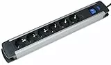 as – Schwabe 6-Fach Steckdosenleiste ALUX schwarz - Mehrfachstecker mit 1,5 m Leitung - Überspannungsschutz - stabiles Aluminiumgehäuse - beleuchteter Schalter - Wandmontage - IP20, 18366