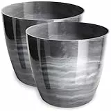 PECZEKO Blumentopf glänzender, Pflanzkübel aus Übertopf Kunststoff Dekorativer Topf für, groß und klein Pflanzen, 2er-Set blumenkübel, blumenkübel kräutertopf, (2 Pack) Grau, ø 18 cm