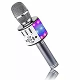 BONAOK Bluetooth-Mikrofon, kabellos, Mikrofon für Kinder mit LED-Lichtern, Mini-Karaoke-Maschine für Party/Haus/Geburtstag, kompatibel mit Bluetooth iOS Android (Space Grau)