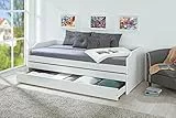 Inter Link - Funktionsbett - Stauraumbett - Bett mit Schubladen - Kiefer massivholz - Für Kinder, Jugendliche - Einzelbett - Gästebett - 2 Lattenroste - 3 Liegeflächen - Weiß - Lotar - 90x200 cm