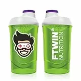 FTWIN® Nutrition Shaker | Für Gamer und E-Sportler | 600 ml mit Messskalierung und Sieb | Perfekt für lange und intensive Gaming-Sessions | Auslaufsicher | BPA- und DEHP-frei (Green Version)