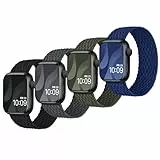 Finoriss Solo Loop Armband Kompatibel mit Apple Watch 45mm 44mm 42mm, Geflochten Dehnbar Nylon Stoff Band für Apple Watch 9 8 SE 7 6 5 4 3 2 1, 4er Packung