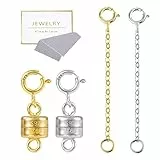 KISSPAT 2 Paar Magnetverschluss und Kettenverlängerung Set, 925 Sterling Silber Magnetverschluss, Magnetverschluss Kette, für Halskette Armband Schmuck, Gold und Silber