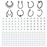 WillTen 8Pcs Fake Nase Ring & Stud Stick Piercing für Gesicht, Augenbrauen & Lippen