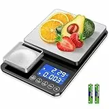 Küchenwaage Digital mit Dual Plattform,15kg/33 lbs,7 Einheiten,LCD Display,Tara Funktion,Digitalwaage mit zwei Messbereichen,Präzise Briefwaage,Feinwaage für Sauerteigbrot Backen Kochen Doppelwaage