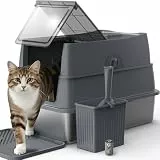 FURTIME Katzenklo Edelstahl mit Deckel, Katzentoilette Edelstahl Große XL Leicht zu Reinigen, Geschlossene Metall Katzenklo Hoher Rand und 100% Auslaufsicherheit mit Matte und Müllbehälter-Set