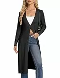 GRACE KARIN Damen Leichtes Lang Strickjacke Langarm Cardigan Mit Elegant V-Ausschnitt Und Knöpfen Schwarz XXL