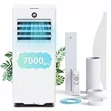 Mobiles Klimagerät 7000 BTU, Klimaanlage Mobil mit Abluftschlauch, Kühl-/Ventilations-/ Entfeuchtungs-/Schlafmodus Alle-in-1, Digitalanzeige & Fernbedienung, 360° Rollen, 24H Timer, inkl. Fenster-Kit
