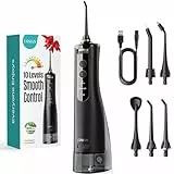 COSLUS Munddusche Kabellos Testsieger 2026: 10 Stufen Stufenlose Elektrische Regelung Steuerung IPX7 Wasserdicht Tragbar Wiederaufladbar für Oral Health Enthusiasten Tägliche Pflege und Reisen Schwarz
