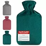 Blumtal Premium Wärmflasche mit Bezug aus weichem Fleece - Wärmeflasche aus Naturkautschuk - Bettflasche für Erwachsene - Hot Water Bag Luxus auslaufsicher - weiche Hot Water Bottle Petrol