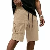 Cargo Shorts Herren Kurze Hose Sommer Männer Freizeithose Knielang Mit Gummibund Und Kordelzug Bequeme Outdoor Wanderhose Aus Reiner Baumwolle Funktionelle Bermuda Short Große Seitentaschen S-4XL