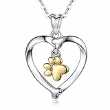 INFUSEU Kette Hundepfote Silber 925, Herz Halskette Tier Schmuck Golden Anhänger Tierliebhaber Hundehalskette Schwester Geschenk 10 Jahre