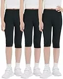 KEREDA Mädchen Kinder Capri 3/4 Leggings Kurze Hose Dreiviertel Baumwolle 3 Paar,Schwarz,EU 140-146,Manufacturer 150