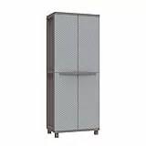 Terry, Jrattan 268, Schrank mit zwei Türen in Rattan-Optik, 3 Einlegeböden, für den Innen- und Außenbereich/Tortora - 68x37,5x170 cm