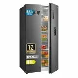 Midea Side-by-Side Kühlschrank Freistehend (553L, No Frost) - Kühl-Gefrierkombination mit Wasserspender (ohne Festwasseranschluss), Sehr Leise (37 dB), Inverter Motor, Steel Gray MDRS710FGD46W