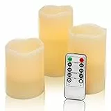 Flammenlose flackernde LED- Kerze: 3er-Set elfenbeinfarben D 8 x H 10cm12cm15cm, mit echtem Wachs betriebene künstliche Flamme mit Fernbedienung Timer-Funktion flackernde Kerze für Heimdekoration