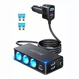 BESTEK 9-in-1 Zigarettenanzünder Kfz-Ladegerät Netzadapter 148W 12V/24V DC Zigarettenanzünder Splitter mit 2 USB-C PD Ports & 4 QC3.0 USB-A Ports LED Spannungsanzeige Super Charger Adapter