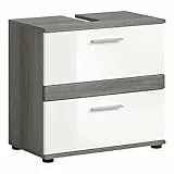 xonox.home - Waschbeckenunterschrank Blake 60x57x34 cm in Front weiß Hochglanz Korpus rauchsilber Nb mit 2 Schubkästen - Badunterschrank Badezimmerschrank - modern und funktional