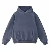 FAIABLE Herren-Kapuzenpullover, Übergröße, Unisex, säurehaltiges Fleece, Vintage-Baumwoll-Sweatshirt, Streetwear, indigoblau, Medium