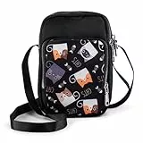 LaRechor Kleine Umhängetasche für Damen Handytasche zum Umhängen Mini Tasche mit Katze Muster Crossbody Bag mit 3 Fächer