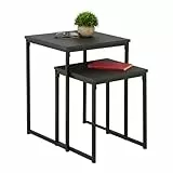 Relaxdays Beistelltisch 2er Set, stapelbar, Satztisch 2 Größen, quadratisch, Metall, Wohnzimmer, Dekotisch, schwarz