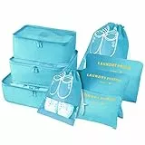 Vicloon Koffer Organizer, 8-in-1-Set Gepäck Organizer, wasserdichte Reise Kleidertaschen umfassen 2 Schuhbeutel, 3 Packwürfel und 3 Aufbewahrungsbeutel, für Kleidung Schuhe Kosmetik - Hellblau