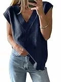 Saodimallsu Damen V-Ausschnitt Pullover Weste Oversized Ärmellos Tank Tops Leichtgewicht Strickpullover Sommer Elegante Oberteil Dunkelblau X-Groß