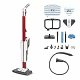 Polti Vaporetto SV650 Style, Dampfreiniger-Besen mit integriertem Handgerät, Max. Leistung 1500 W, 19 Zubehörteile, Anti-Kalk-Filter, Unbegrenzte Laufzeit, Vertikale Parkposition, Rot und Weiß