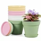 Homeuouz 8 Packs Blumentopf mit Untersetzer, 10cm Pflanzentopf, Plastik Übertopf mit Mehrere Ablauflöchern, Hydrokultur Topf, Blumentöpfe Set Ideal für Innen und Balkongärten,Farbe