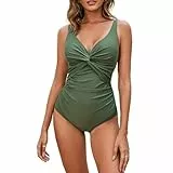 Veranobreeze Badeanzug Damen Bauchweg Einteilige V Ausschnitt Raffung Shape Badeanzug Damen Große Größe Push Up Badeanzüge für Damen(Drak Green, EU44)