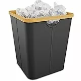 Vireon Papierkorb Büro aus Bambus - Mülleimer Büro aus Oxford-Stoff - Papiermülleimer Eckig - Papiereimer Schwarz Abfalleimer Büro - für Homeoffice/Arbeitszimmer/Schreibtischbereich