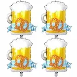 ALEGRE 4 Stück Biergläser Folienballon, Bier Luftballons Geburtstag, Oktoberfest Deko Ballon, Bier Deko Ballons Bayrische Deko, Biere Luftballon für Geburtstag, Hochzeit, Oktoberfest Party Dekoration