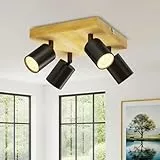 LVWIT Deckenlampe 4 Flammig Schwarz Modern LED Wohnzimmer Deckenstrahler Küchenlampe GU10 Holz Strahler Deckenspot Flurlampe Decken Spotlight Lampe (Ohne Leuchtmittel)