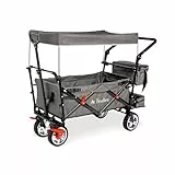 PINOLINO AddPlus Bollerwagen faltbar mit Bremse – Transportwagen mit Schutzhülle, höhenverstellbarer Schiebegriff, All-Terrain PU-Reifen, Stahlachsen, 80 kg Tragkraft, Ladefläche 120×56×67 cm, grau