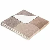 s.Oliver Karierte Kuscheldecke 150x200 cm - Karo Decke braun Natur, Sofadecke aus kuschelweicher und pflegeleichter Baumwollmischung