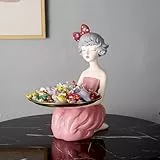 Cutfouwe Skulptur Deko - Tablett Deko, Harz Mädchen Statue Mit Herausnehmbarem Metalltablett - Perfekte Wohnzimmer, Büro, Oder Schreibtisch Dekoration,Rosa,J