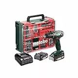 metabo Akku-Bohrschrauber BS 18 Set - 18 V, 74-tlg. Mobile Werkstatt - Schnellspannbohrfutter, Gürtelhaken, LED-Arbeitslicht - Inkl. 2 x Akku LiPOWER (2.0 Ah), Ladegerät und Kunststoffkoffer