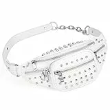 UTO Bauchtasche Hüfttasche Damen PU Leder Rivet Studded Lightweight Zipper Pocket Weiß