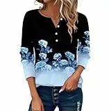 Generisch Deal des Tages Heute Tshirt Damen, Blusen & Tuniken Für Damen, Langarm Tshirt Rundhals Mit Knopfleiste Oberteile Sommer Langarmshirt Tunika Pullover Sportshirt